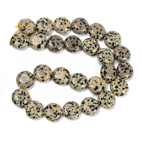 Dalmatian Stone "Jasper", Smooth Coin, One 15mm Strand