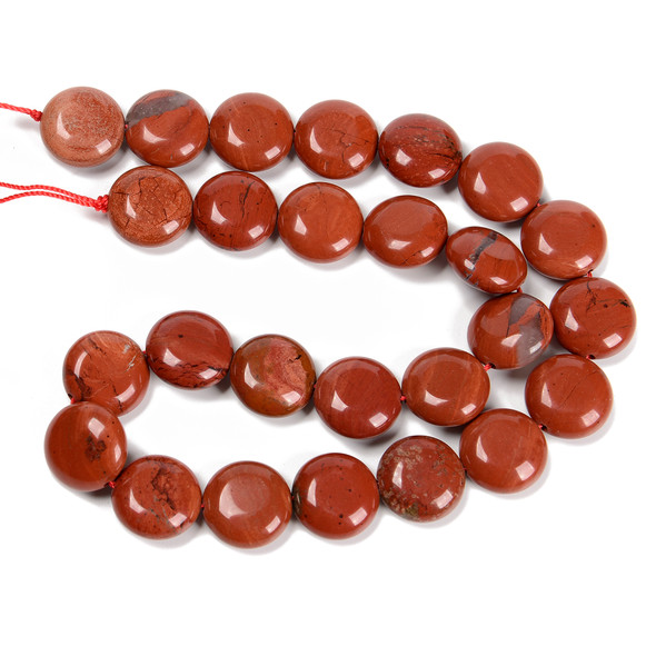 Red Jasper, Natural, Smooth Coin, One 15mm Strand