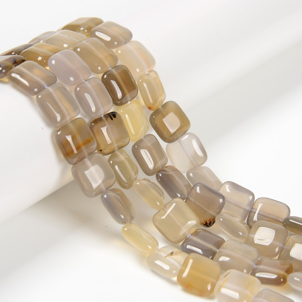 Grey Agate, Smooth Square, One 12mm Strand