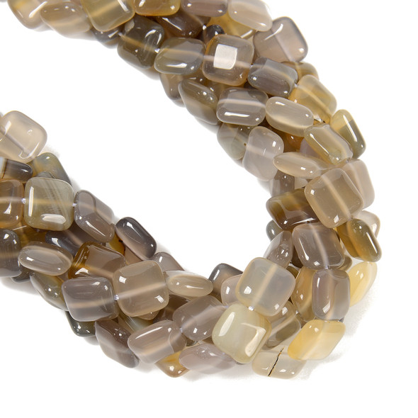 Grey Agate, Smooth Square, One 12mm Strand