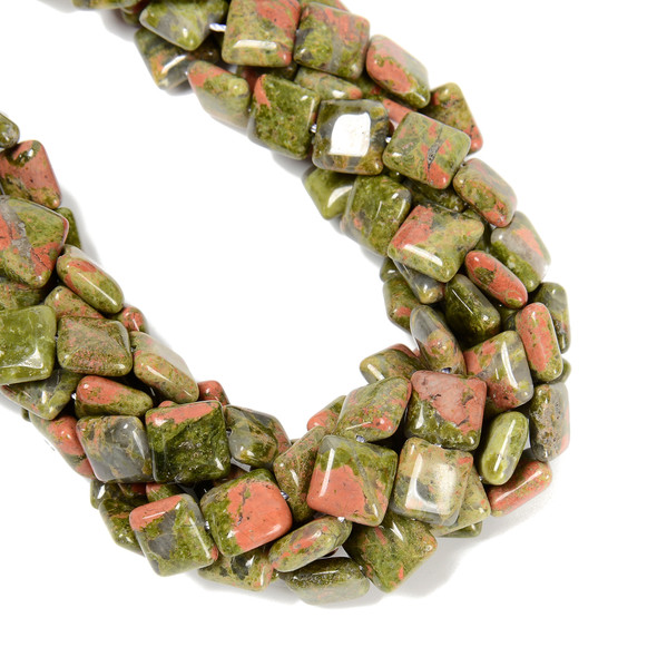 Unakite, Natural, Smooth Square, One 12mm Strand