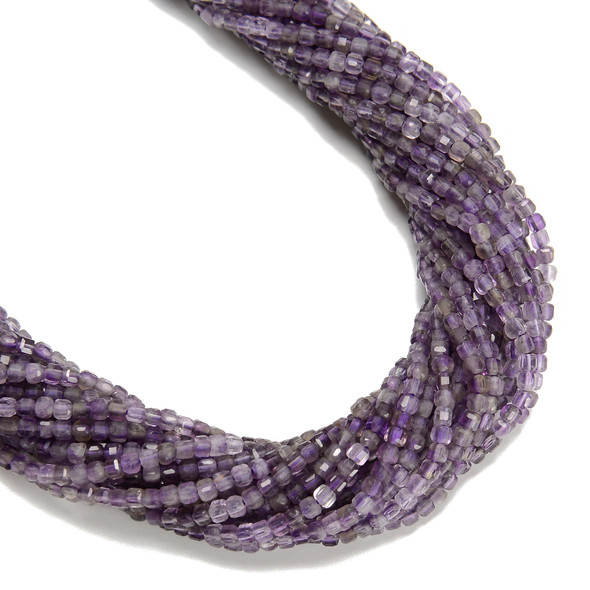 Amethyst, Natural, Faceted Mini Cube, One 2.5mm Strand