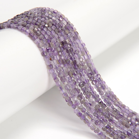 Amethyst, Natural, Faceted Mini Cube, One 2.5mm Strand