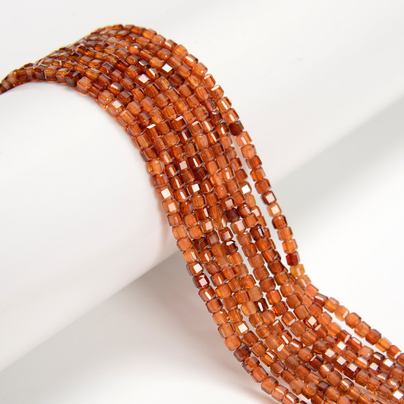 Garnet, Orange, Natural, Faceted Mini Cube, One 2.5mm Strand