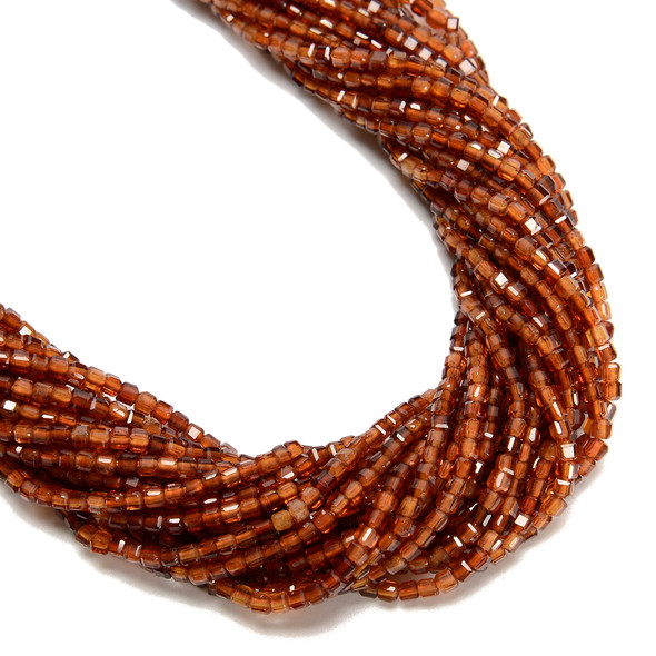 Garnet, Orange, Natural, Faceted Mini Cube, One 2.5mm Strand