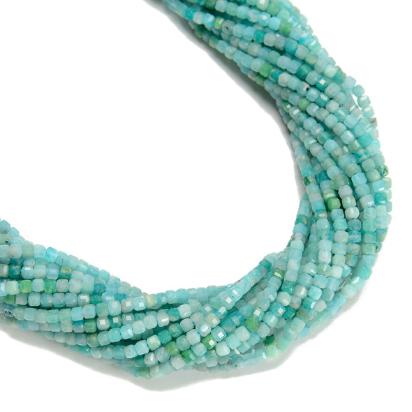 Amazonite, Mix, Natural, Faceted Mini Cube, One 2.5mm Strand