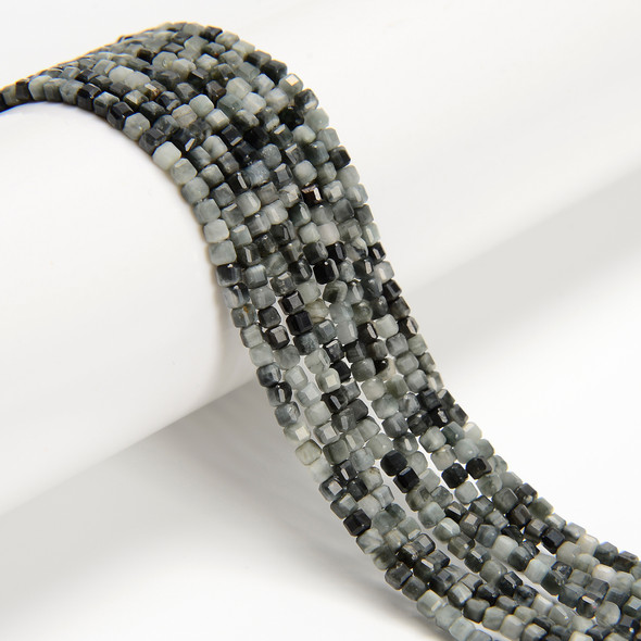 Eagle's Eye, Natural, Faceted Mini Cube, One 2.5mm Strand