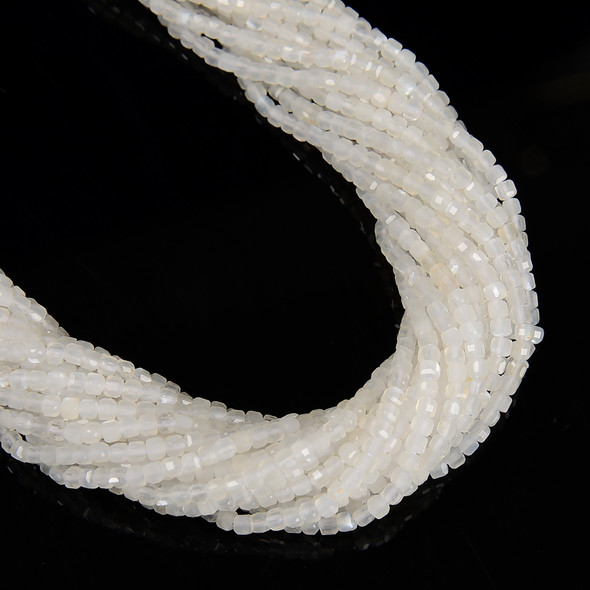 Moonstone, Natural, Faceted Mini Cube, One 2.5mm Strand
