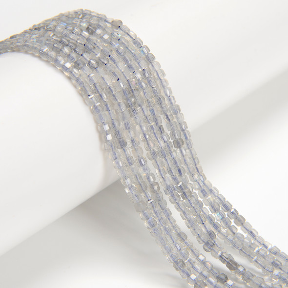 Labradorite, Natural, Faceted Mini Cube, One 2.5mm Strand