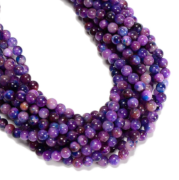 Jade, Nephrite, Purple, Dyed, Smooth Round in sizes 6mm Priced Per Strand