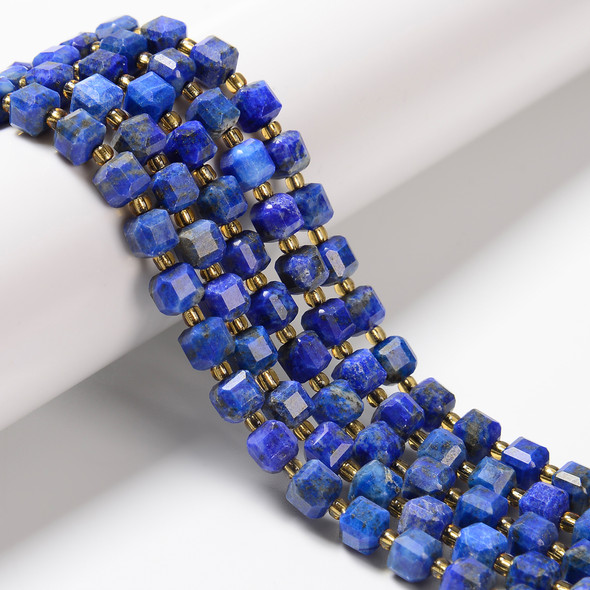Lapis, Natural, Fancy Faceted Cube Beads, One 6mm Strand