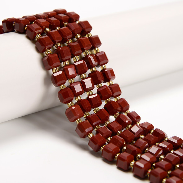 Red Jasper, Natural, Fancy Faceted Cube Beads, One 6mm Strand