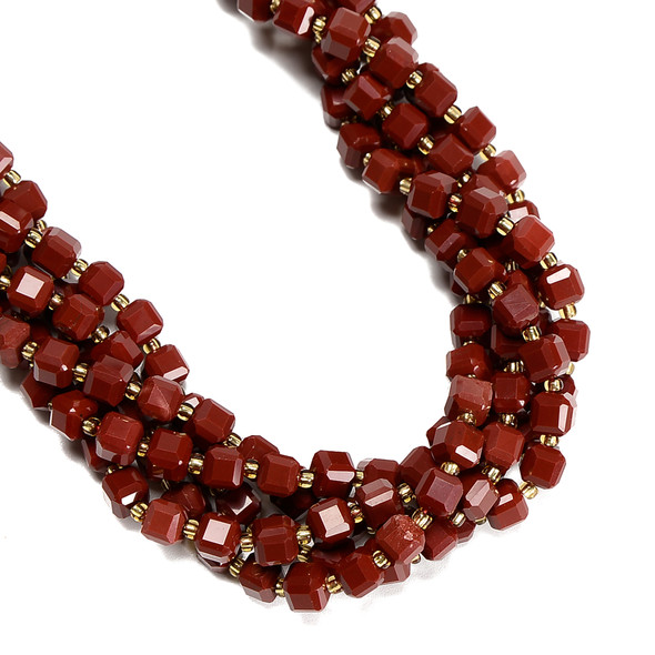 Red Jasper, Natural, Fancy Faceted Cube Beads, One 6mm Strand