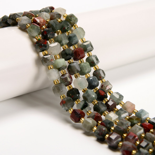 Bloodstone, Natural, Fancy Faceted Cube Beads, One 6mm Strand