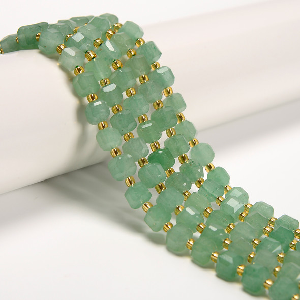 Aventurine, Green, Quartz, Natural, Fancy Faceted Cube Beads, One 6mm Strand