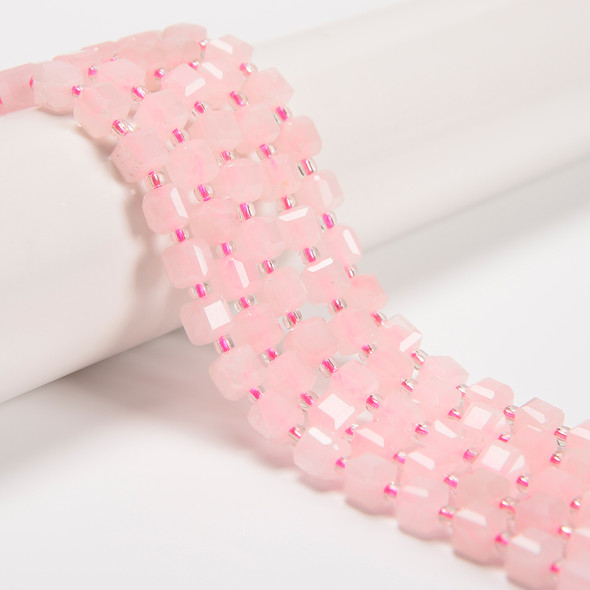 Rose Quartz, Enhanced, Fancy Faceted Cube Beads, One 6mm Strand