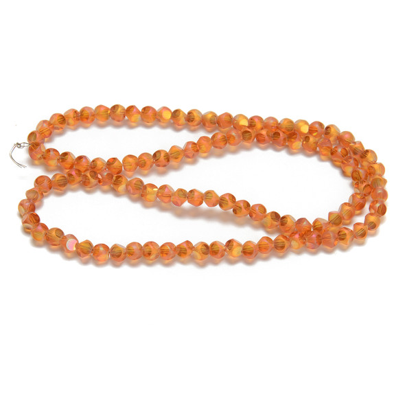 Fire Orange, Smooth Round, Window Cut Glass, One 4mm Strand