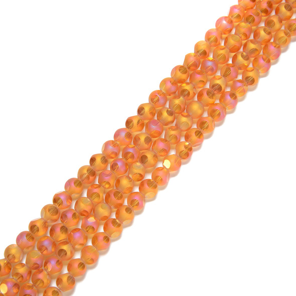 Fire Orange, Smooth Round, Window Cut Glass, One 6mm Strand