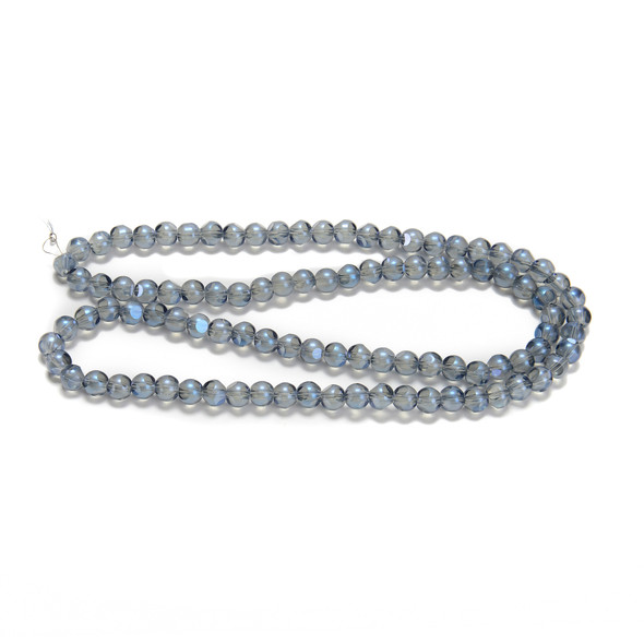 Steel Blue, Smooth Round, Window Cut Glass, One 6mm Strand