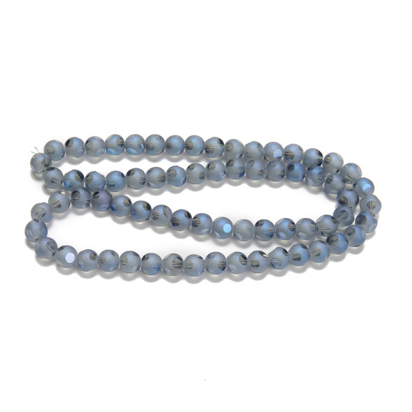 Steel Blue, Smooth Round, Window Cut Glass, One 8mm Strand