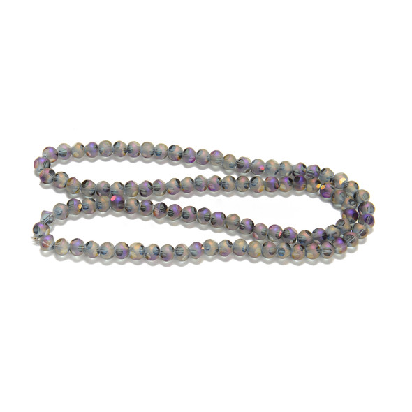 Purple Flare, Smooth Round, Window Cut Glass, One 6mm Strand