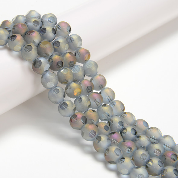 Purple Flare, Smooth Round, Window Cut Glass, One 8mm Strand