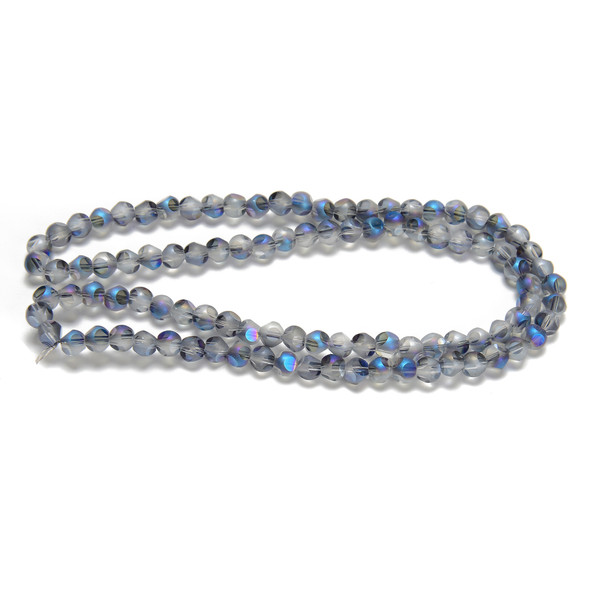 Transparent Blue Flare, Smooth Round, Window Cut Glass, One 4mm Strand