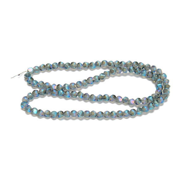Blue Rainbow, Smooth Round, Window Cut Glass, One 4mm Strand
