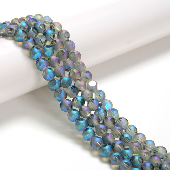 Blue Rainbow, Smooth Round, Window Cut Glass, One 6mm Strand