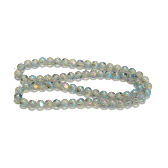 Peacock A/B, Smooth Round, Window Cut Glass, One 8mm Strand