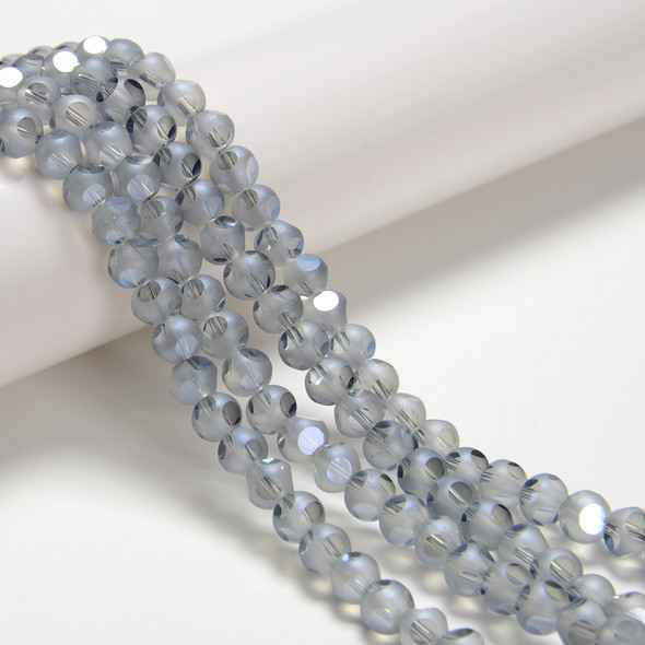 Landguid Blue, Smooth Round, Window Cut Glass, One 6mm Strand