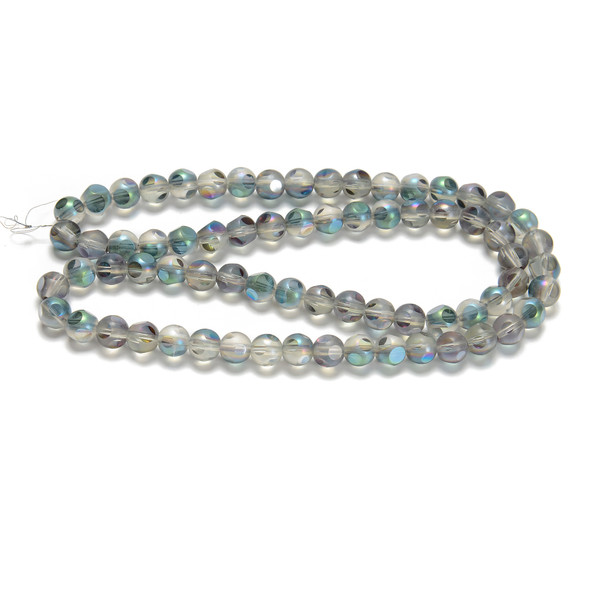 Transparent Rainbow, Smooth Round, Window Cut Glass, One 6mm Strand