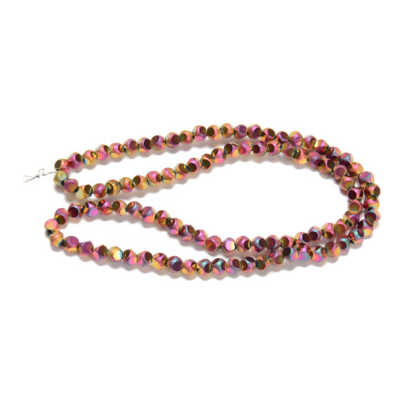 Fuchsia Flare, Smooth Round, Window Cut Glass, One 4mm Strand
