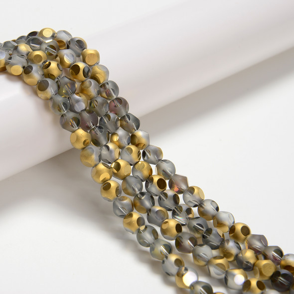 Gold & Black Mix A/B, Smooth Round, Window Cut Glass, One 8mm Strand