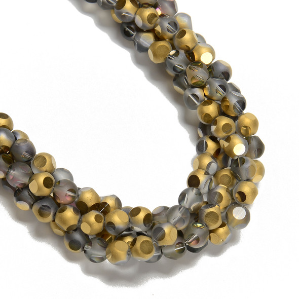 Gold & Black Mix A/B, Smooth Round, Window Cut Glass, One 8mm Strand