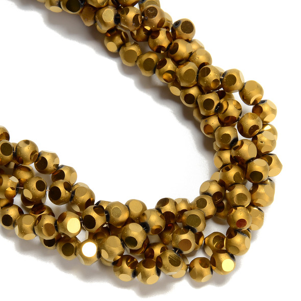 Gold, Smooth Round, Window Cut Glass, One 6mm Strand