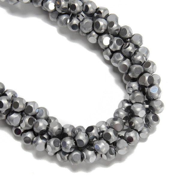 Silver, Smooth Round, Window Cut Glass, One 6mm Strand