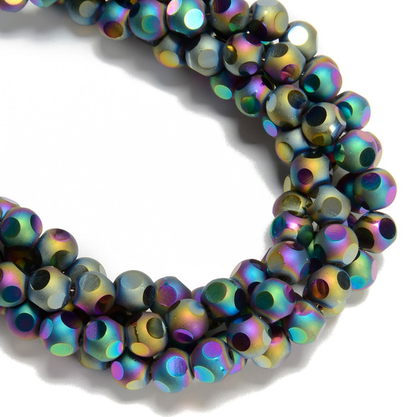 Rainbow Flare, Smooth Round, Window Cut Glass, One 8mm Strand