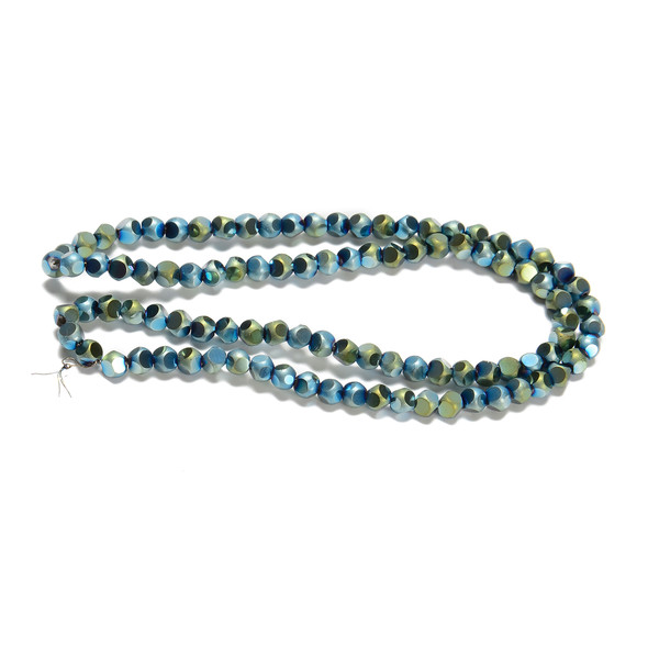 Blue/Green Flare, Smooth Round, Window Cut Glass, One 4mm Strand