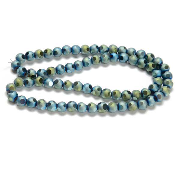 Blue/Green Flare, Smooth Round, Window Cut Glass, One 6mm Strand
