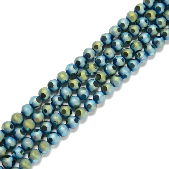 Blue/Green Flare, Smooth Round, Window Cut Glass, One 6mm Strand