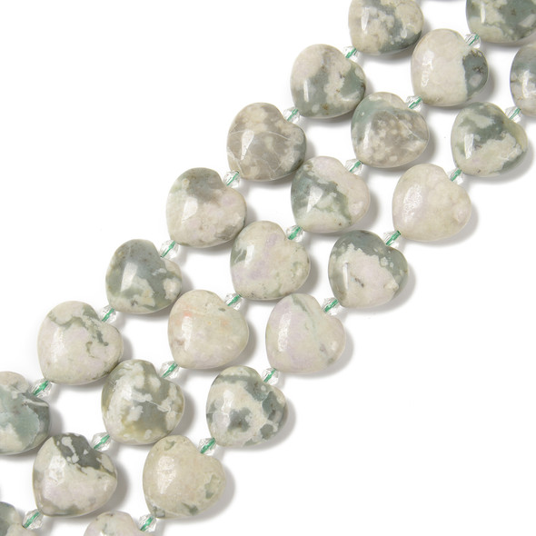 Peace "Jade", Natural Serpentine, Puffy Heart, One 20mm Strand