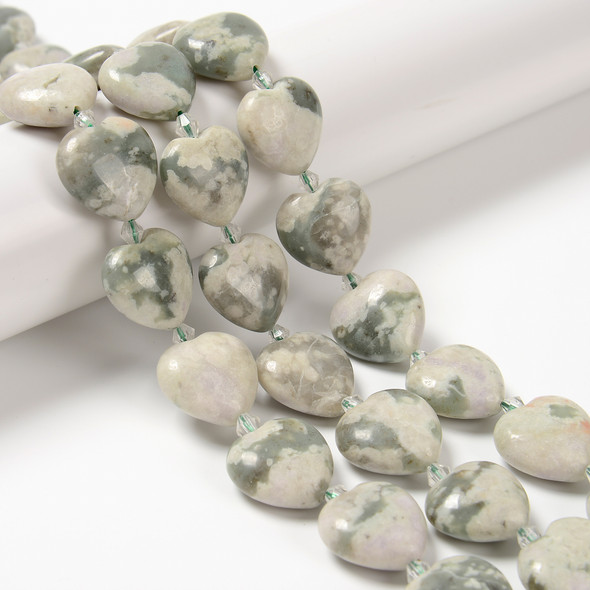 Peace "Jade", Natural Serpentine,, Puffy Heart, One 20mm Strand
