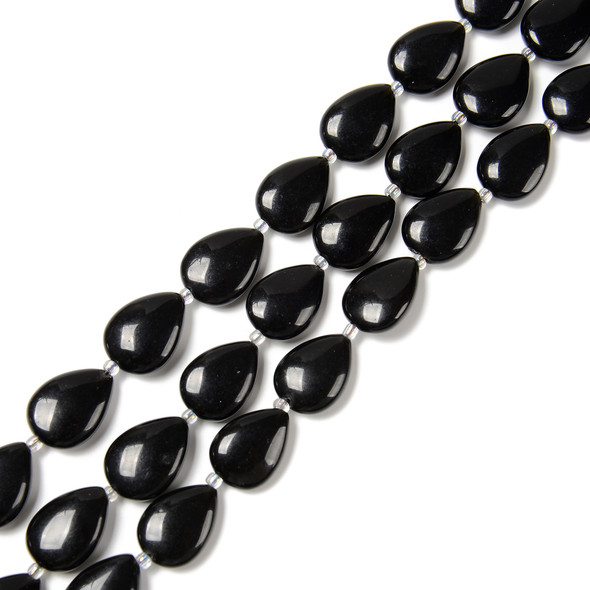 Obsidian, Black, Natural, Smooth, Teardrop , One 13x18mm Strand