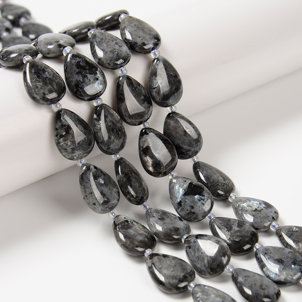 Larvikite, Natural, Smooth, Teardrop , One 13x18mm Strand