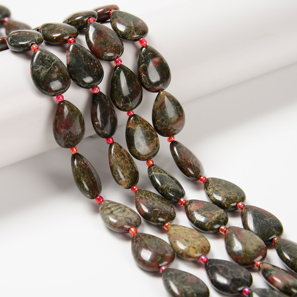 Dragon Blood Jasper, Natural, Smooth, Teardrop , One 13x18mm Strand