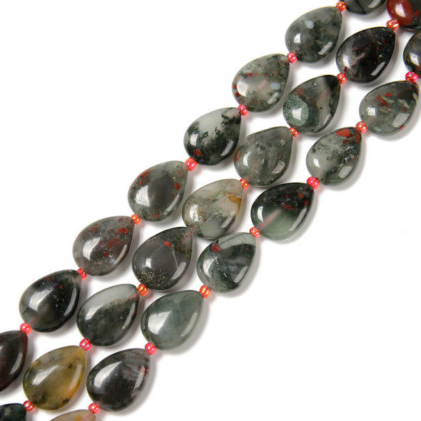 Bloodstone, Natural, Smooth, Teardrop , One 13x18mm Strand