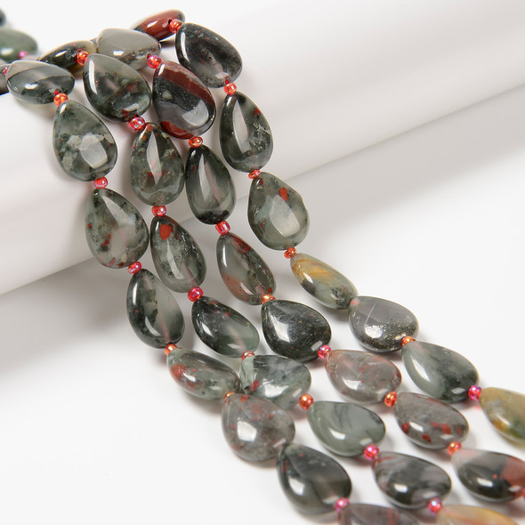 Bloodstone, Natural, Smooth, Teardrop , One 13x18mm Strand