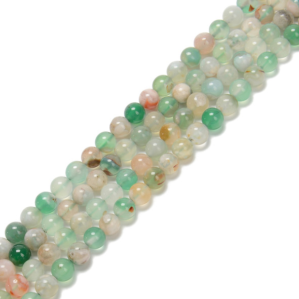 Agate, Green Sakura Flower, Natural, Smooth Round, 6mm