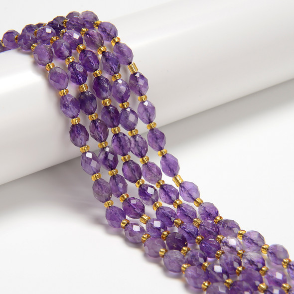 Amethyst, Dark, Natural, Faceted Rice Beads, One 6x8mm Strand